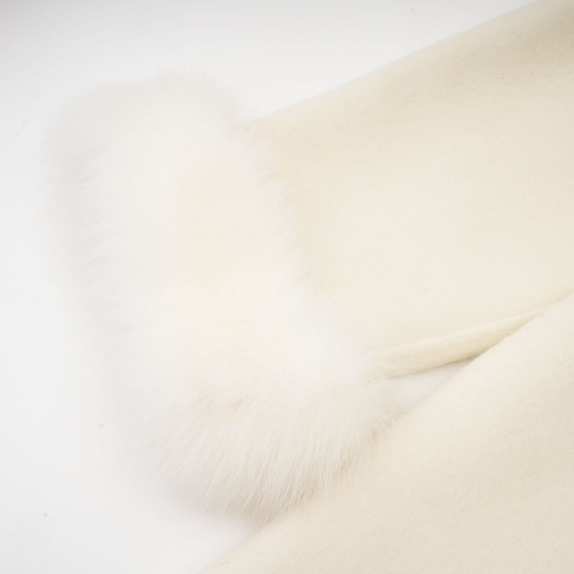 Raffaela White Faux Fur Bowknot Double-breasted Coat