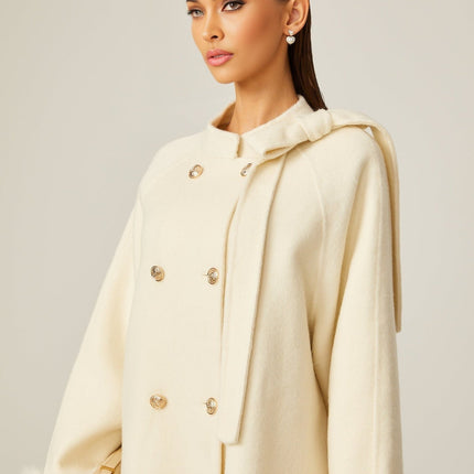 Raffaela White Faux Fur Bowknot Double-breasted Coat