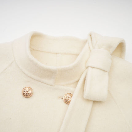 Raffaela White Faux Fur Bowknot Double-Breasted Coat