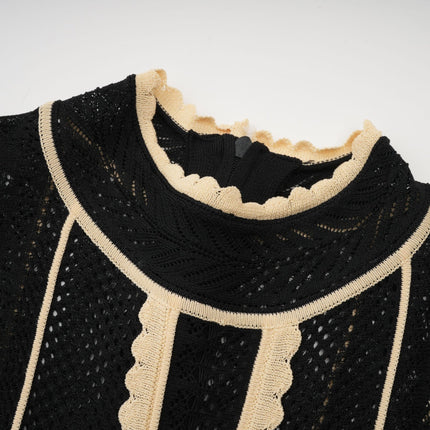 Raffaelina Black and White Maxi Dress with Vertical Stripes and Ruffled Detailing