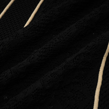 Raffaelina Black and White Striped Maxi Dress with Ruffled Detailing