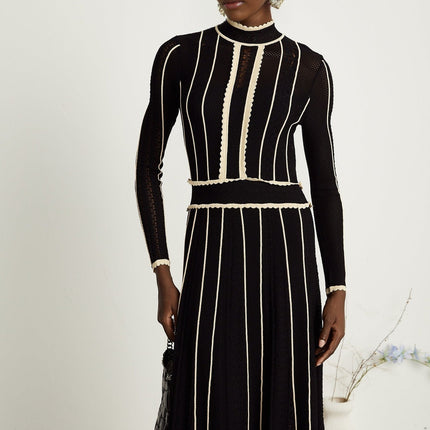 Raffaelina Black and White Striped Maxi Dress