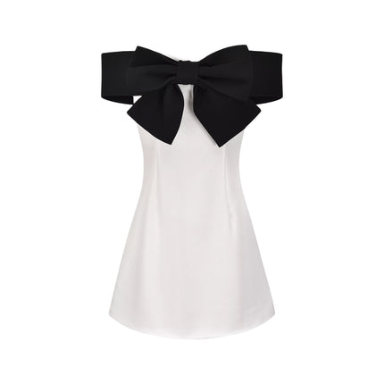 Raffaella White Off Shoulder Bowknot Mini Dress