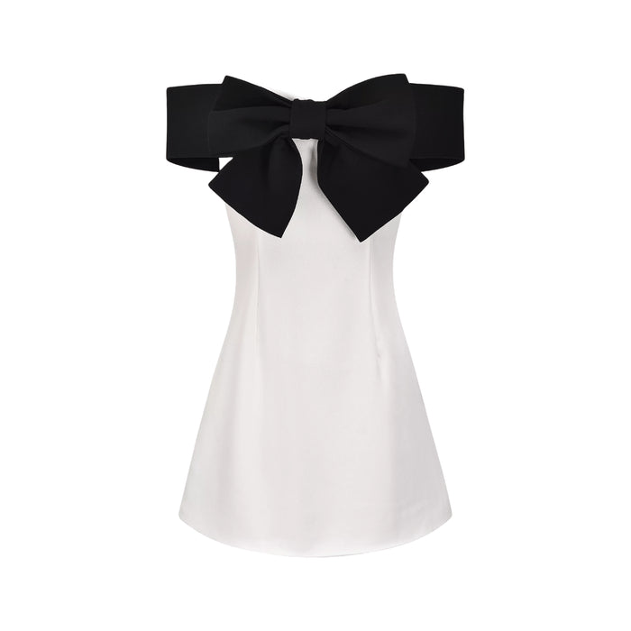 Raffaella White Off Shoulder Bowknot Mini Dress