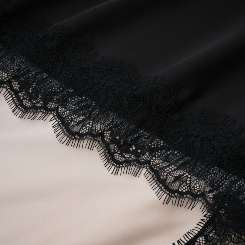Raphaëlle Black Lace Panel Asymmetrical Satin Skirt