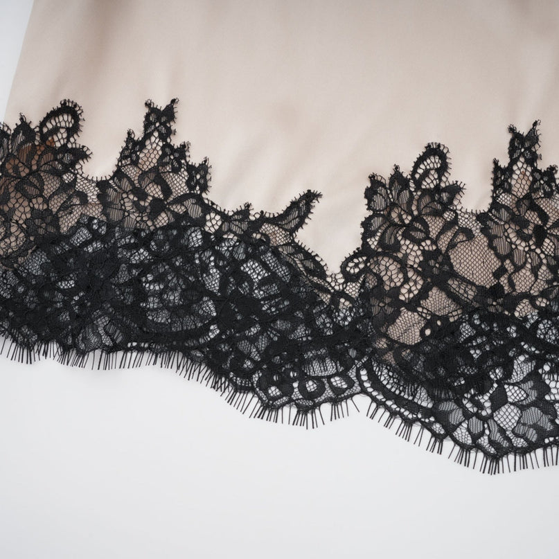 Raphaëlle Black Lace Panel Asymmetrical Satin Skirt