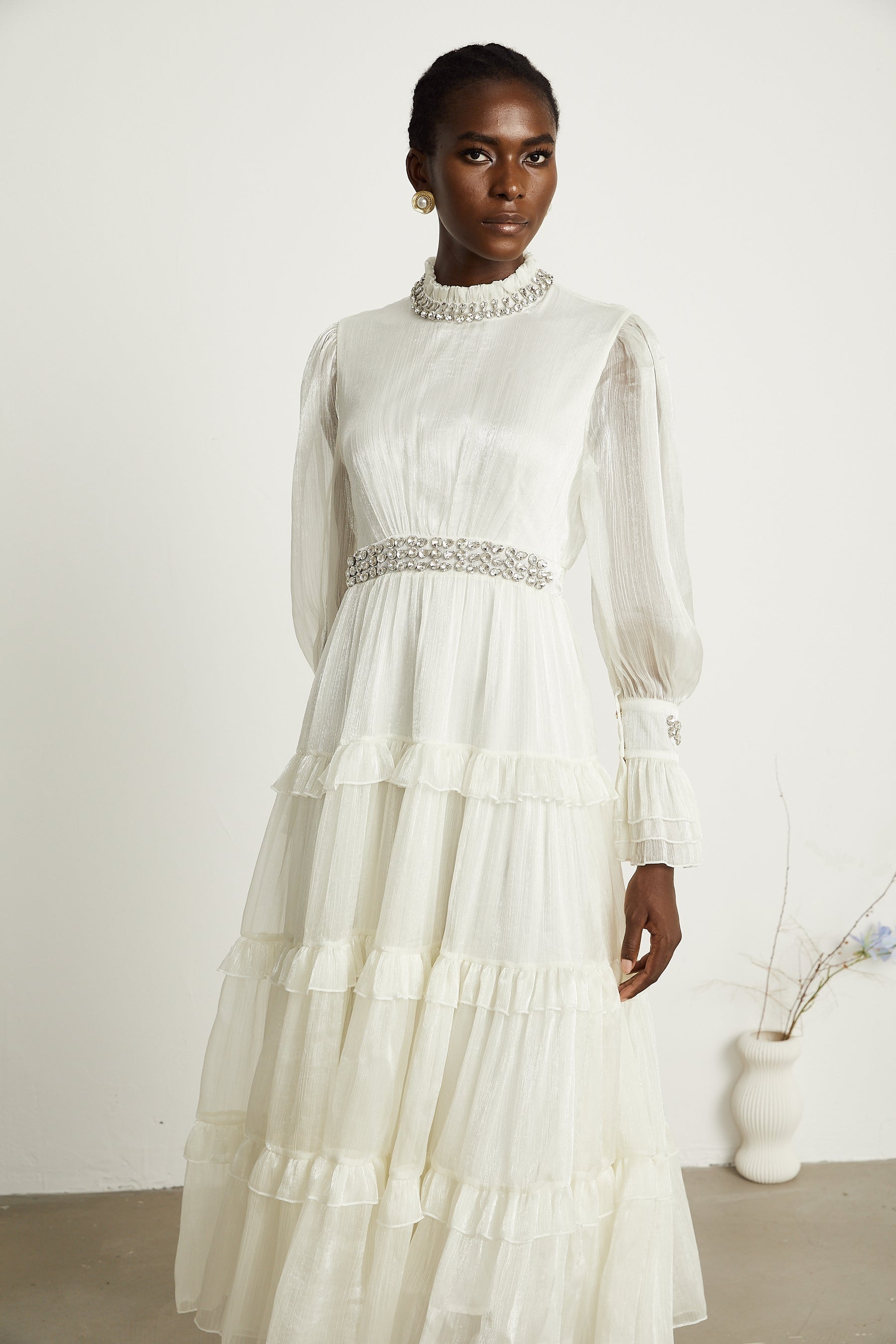 Raphaëlle crystalembellished tiered midi dress