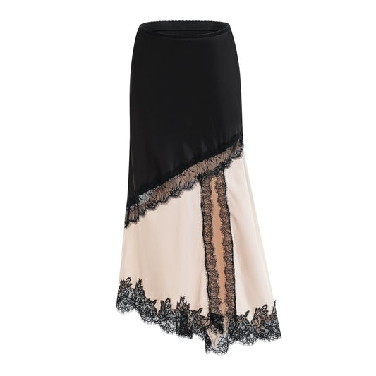 Raphaëlle lacepanel asymmetrical satin skirt