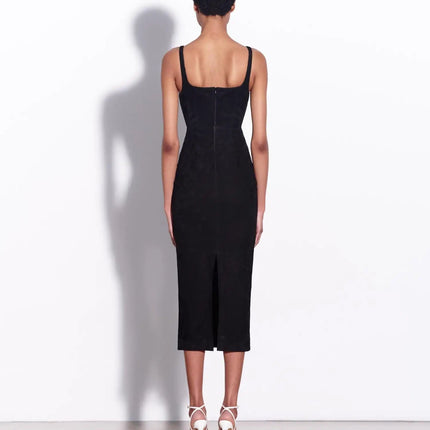 Raven wearing Black Dress Elegance Mood A-line Mid-Calf Dress