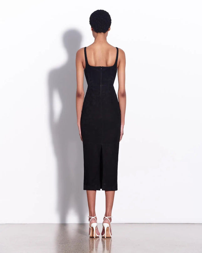 Raven wearing Black Dress Elegance Mood A-line Mid-Calf Dress