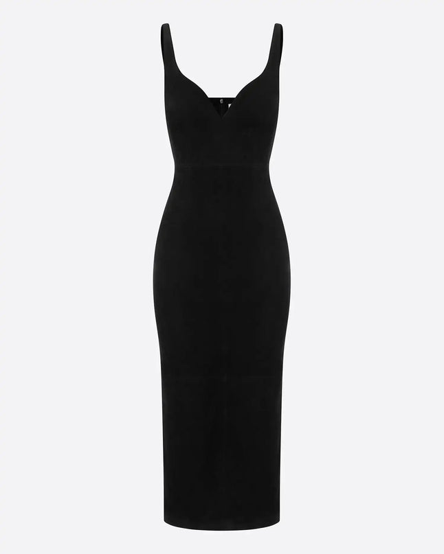 Raven wearing Black Dress Elegance Mood mid-calf dress Italian sophistication A-line silhouette stand neckline natural waist casual elegant piece Italian heritage premium craftsmanship middle age inspired garment sophisticated woman quality style