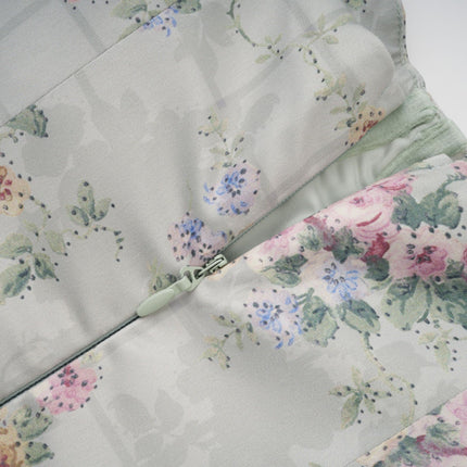 Raven Green Floral Midi Dress with Square Neck and Cinched Waist