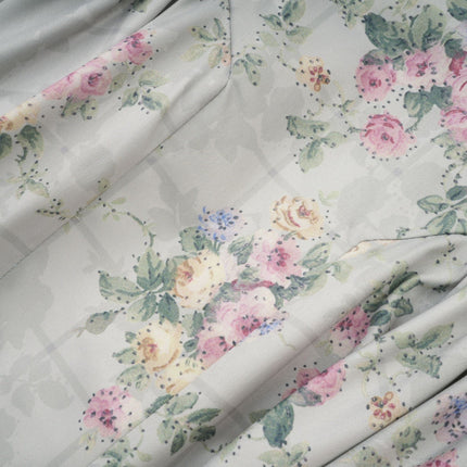 Raven Green Floral Midi Dress with Square Neck and Cinched Waist