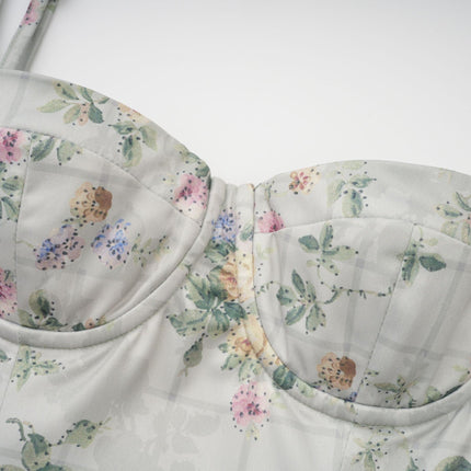 Raven Green Floral Midi Dress with Square Neck and Cinched Waist