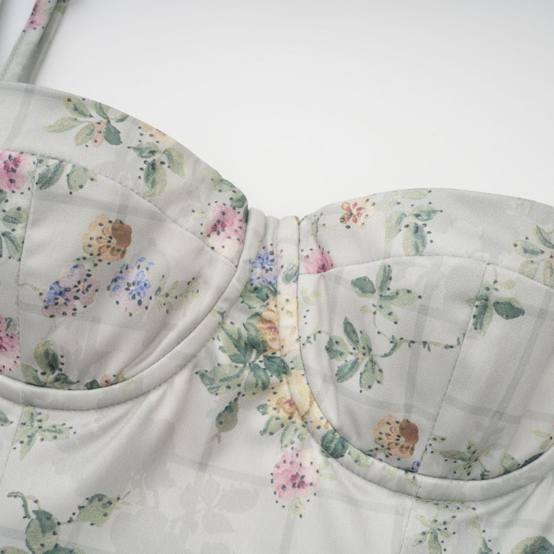 Raven Green Floral Midi Dress with Square Neck and Cinched Waist