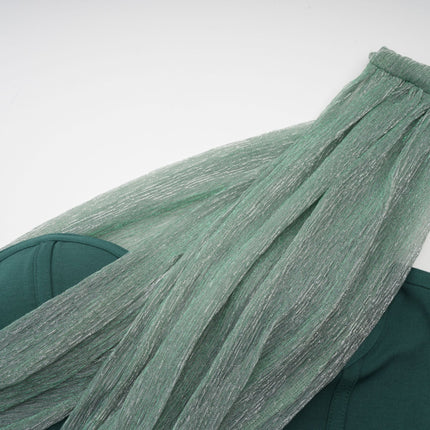Raven Green Maxi Dress with Metallic Effect and Ribbon Design