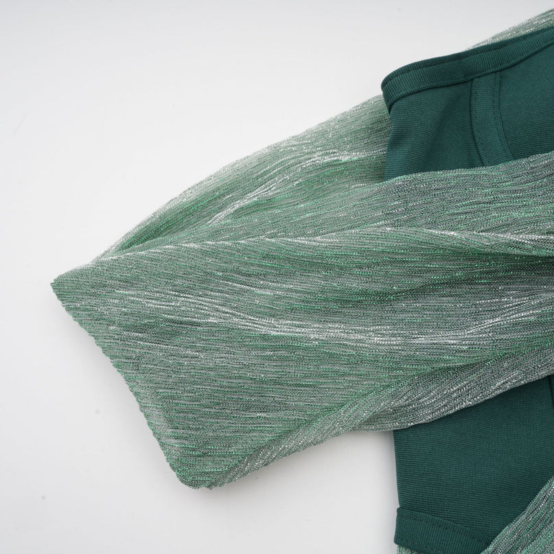 Raven Green Maxi Dress Sleeveless Mono Shoulder Bustier Metallic Effect Rear Slit Ribbon Design Zip Fastening Luxurious Terylene Fiber