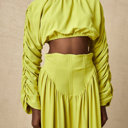 Raven Lime Green Crop Top and Pleated Maxi Skirt Set