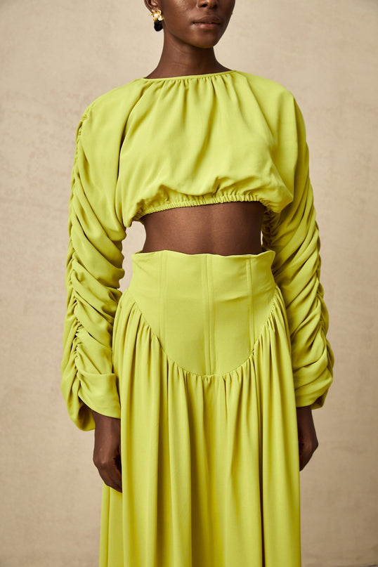 Raven Lime Green Crop Top and Pleated Maxi Skirt Set