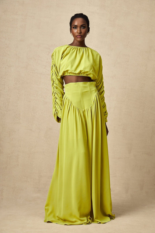 Raven Lime Green Skirt Top Set