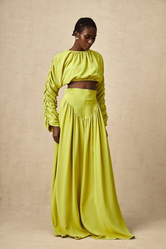 Raven Lime Green Skirt Top Set