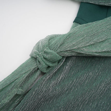 Raven Maxi Dress in Green Sleeveless Bustier Metallic Effect