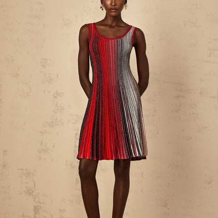 Raven Red Sequin Striped Mini Dress with Pleated Details