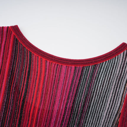 Raven Red Sequin Striped Mini Dress Rayon Metallic Fibers Square Neck Wide Straps Thigh-Length Knitted Glamorous Slip-On Style