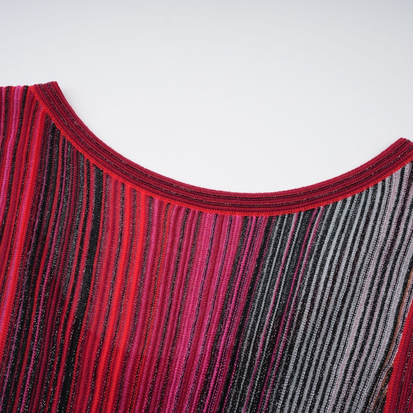 Raven Red Sequin Striped Mini Dress Rayon Metallic Fibers Square Neck Wide Straps Thigh-Length Knitted Glamorous Slip-On Style