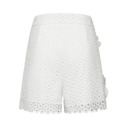 Rebecca White Blouse and Shorts Faux Flower Crystal Set