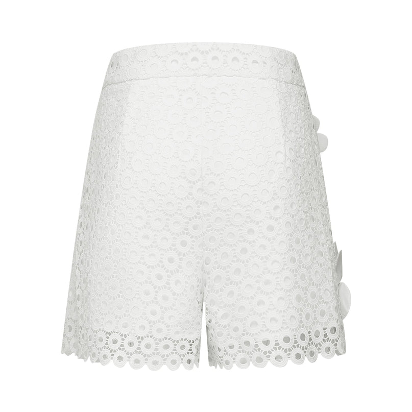 Rebecca White Blouse and Shorts Faux Flower Crystal Set