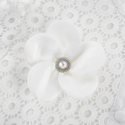 Rebecca White Blouse and Shorts Faux Flower Crystal Set