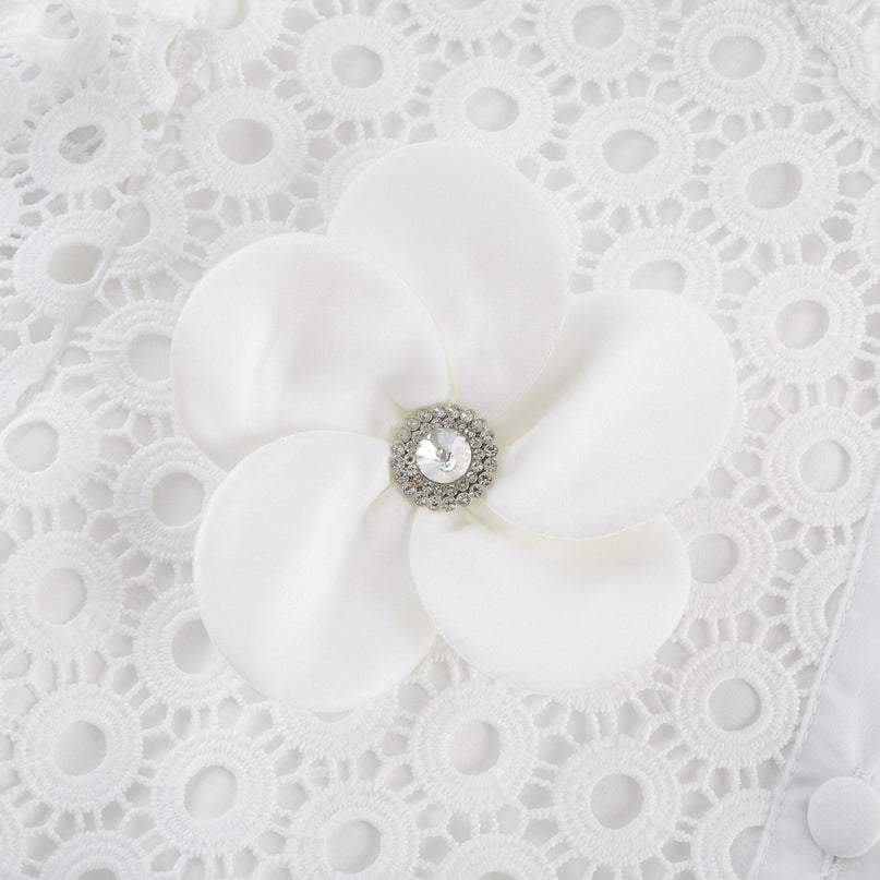 Rebecca White Blouse and Shorts Faux Flower Crystal Set