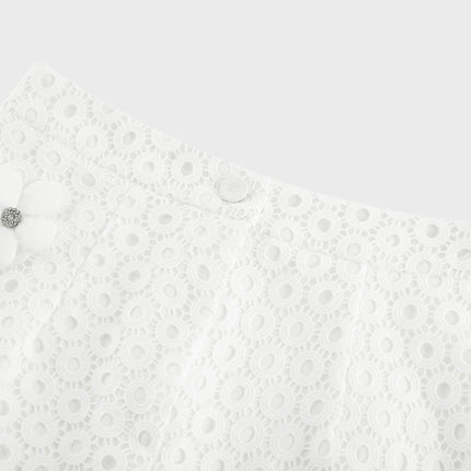 Rebecca White Blouse and Shorts Faux Flower Crystal Set