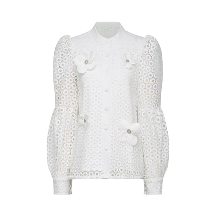 Rebecca White Blouse and Shorts Faux Flower Crystal Set