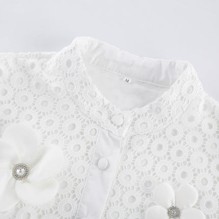 Rebecca White Blouse and Shorts Faux Flower Crystal Set
