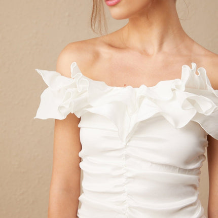 Rebecca White Off-Shoulder Ruffled Mini Dress