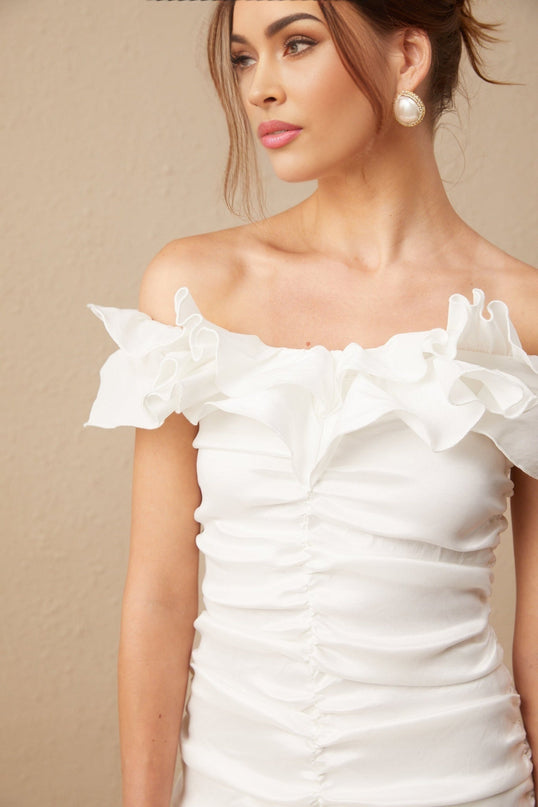Rebecca White Off-Shoulder Ruffled Mini Dress