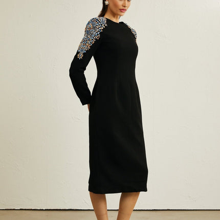 Rebekah Black Crystal Embellished Midi Dress