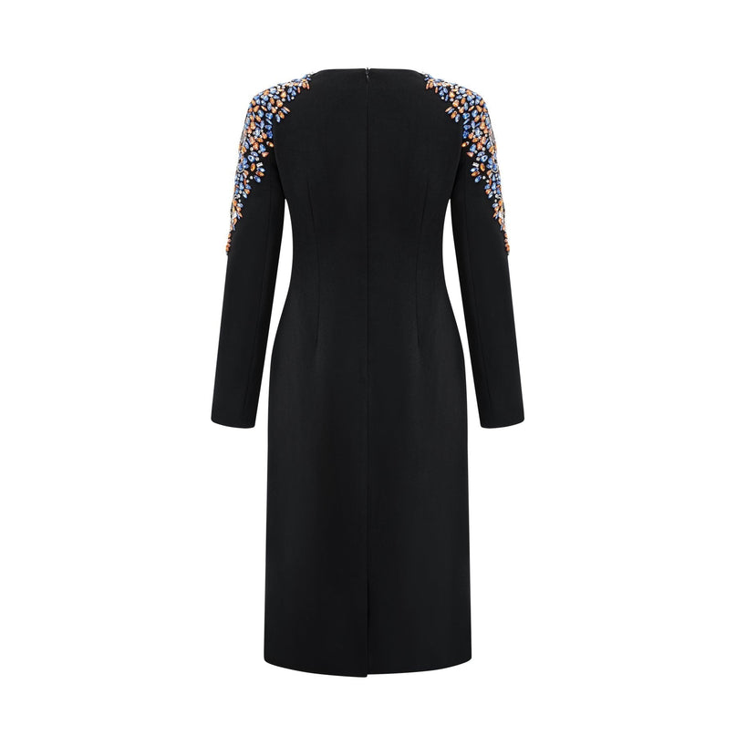 Rebekah Black Crystal Embellished Midi Dress