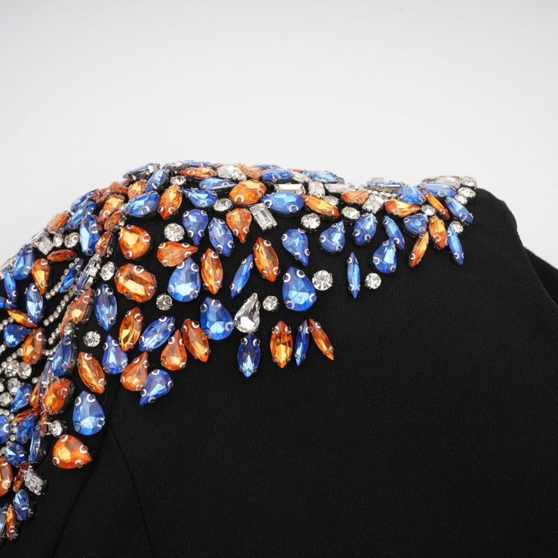 Rebekah Black Crystal Embellished Midi Dress
