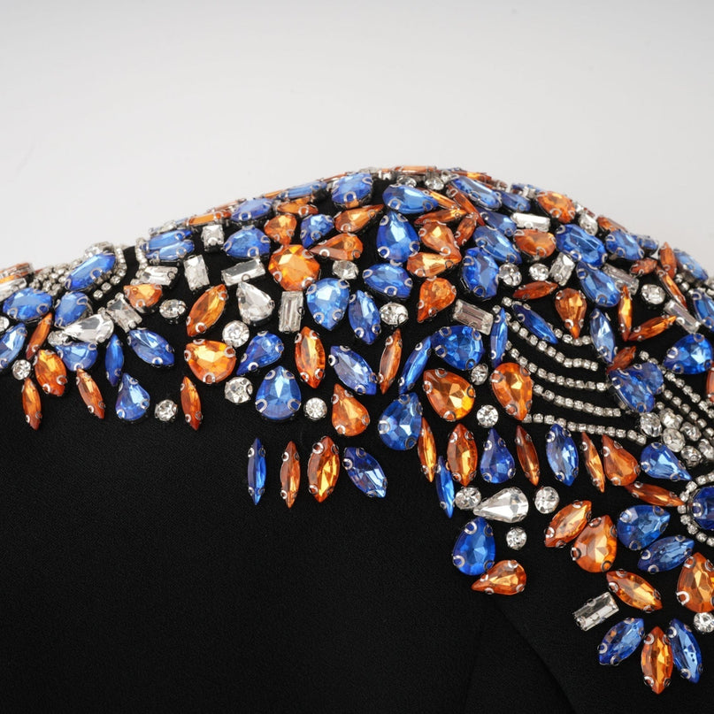 Rebekah Black Crystal Embellished Midi Dress