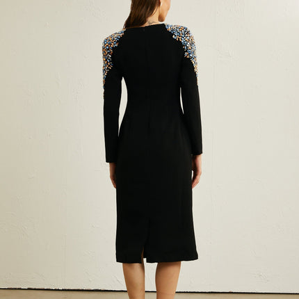 Rebekah Black Crystal Embellished Midi Dress