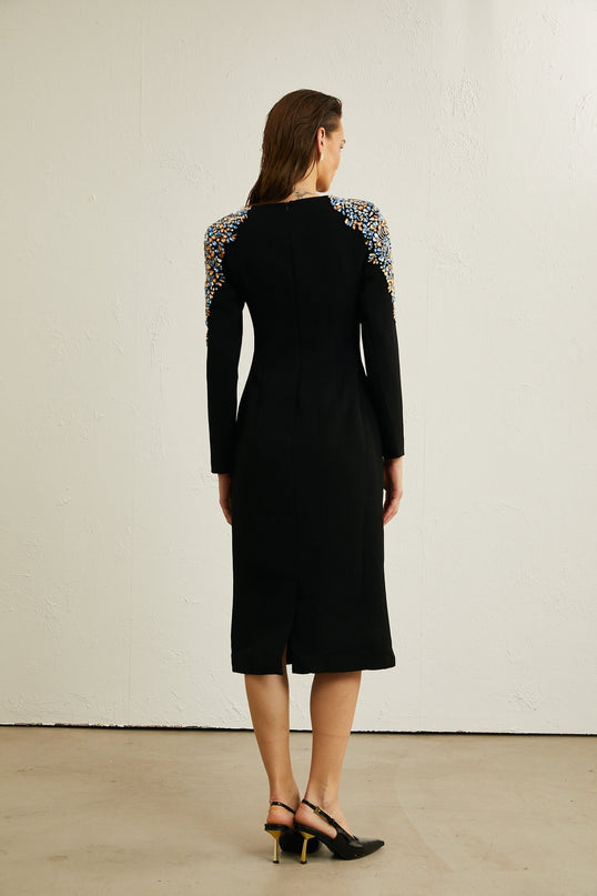 Rebekah Black Crystal Embellished Midi Dress