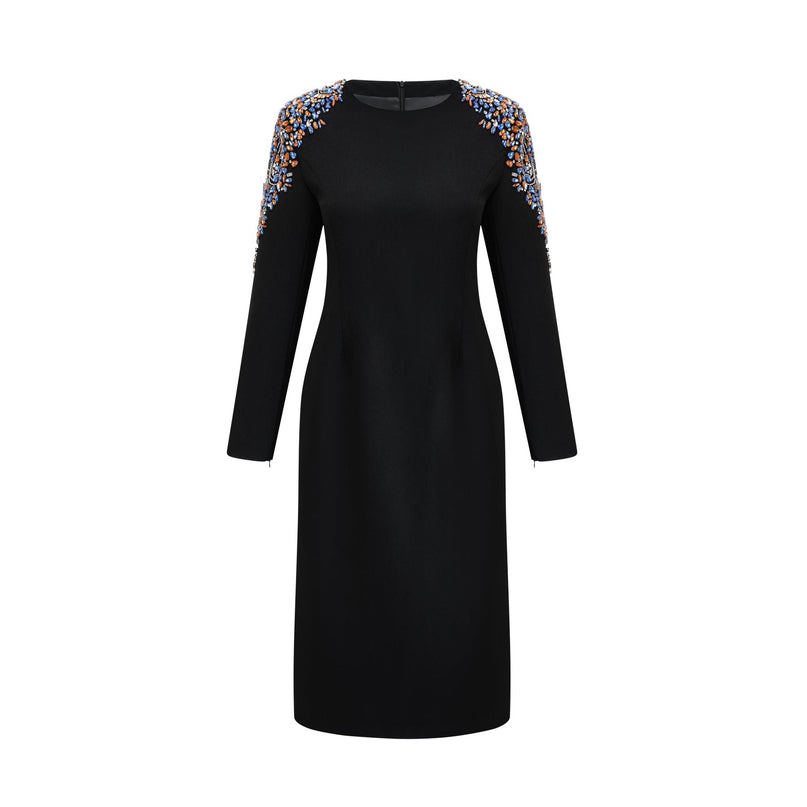 Rebekah Black Crystal Embellished Midi Dress