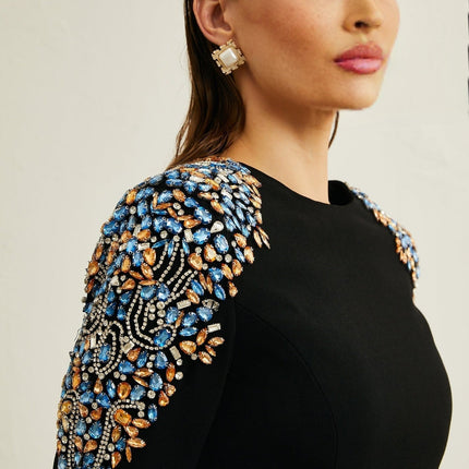Rebekah Black Crystal Embellished Midi Dress
