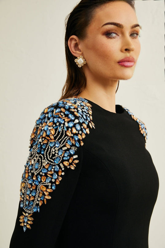 Rebekah Black Crystal Embellished Midi Dress