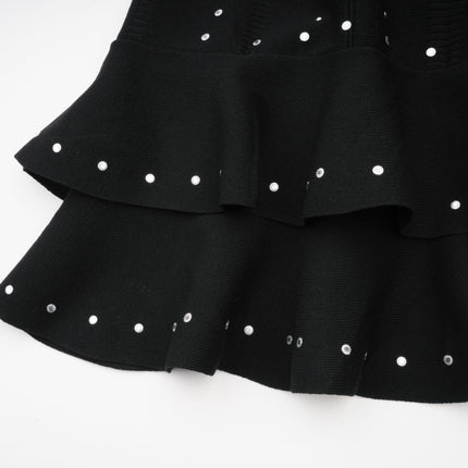 Rebekah Black Knit Tiered Mini Dress with Ruffled Detailing and Embellishments