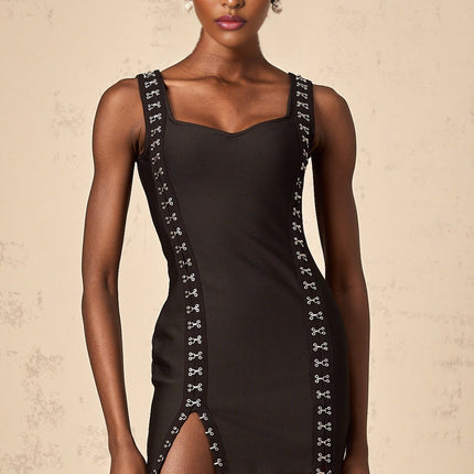Rebekah Black Sleeveless Mini Dress with Ribbon Split Hem