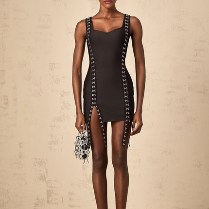 Rebekah Black Sleeveless Ribbon Split Hem Mini Dress